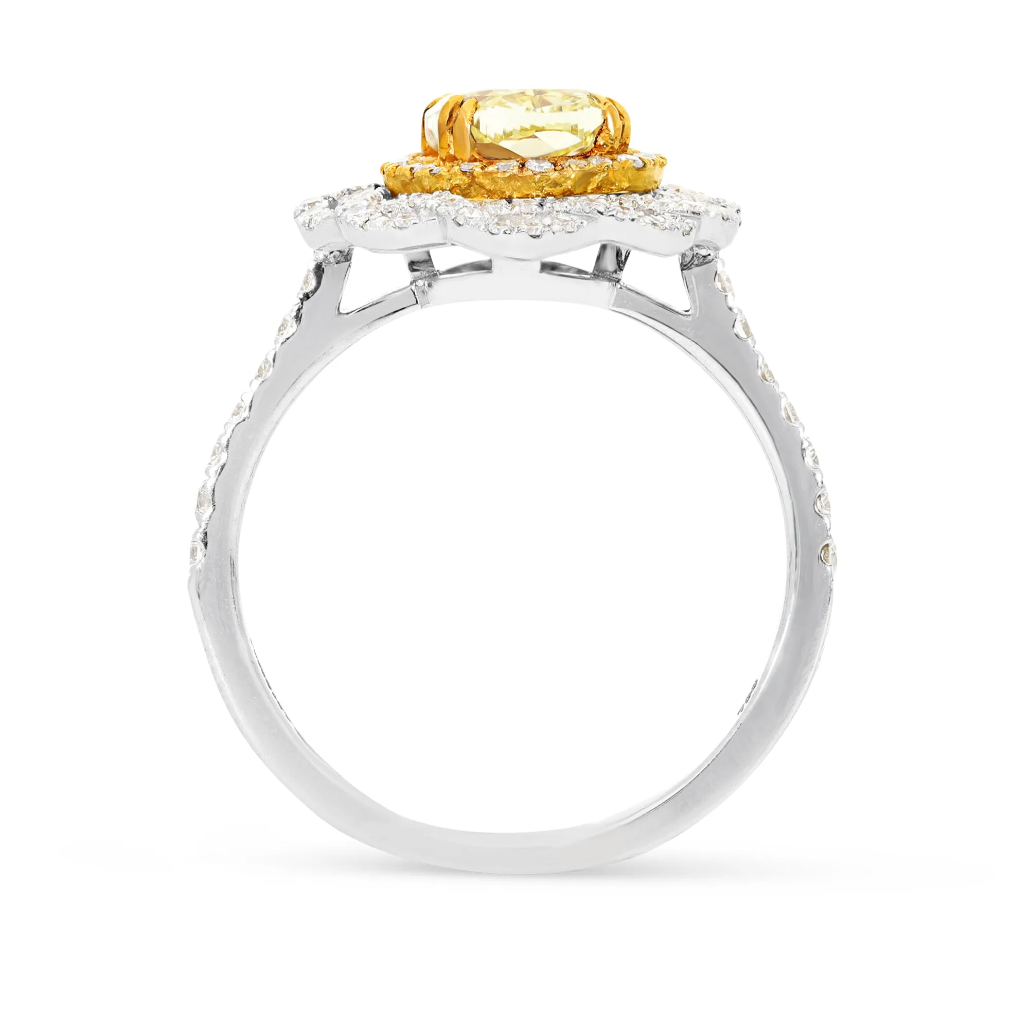 Canary Yellow Oval Diamond Art Deco Halo Pave Engagement Ring