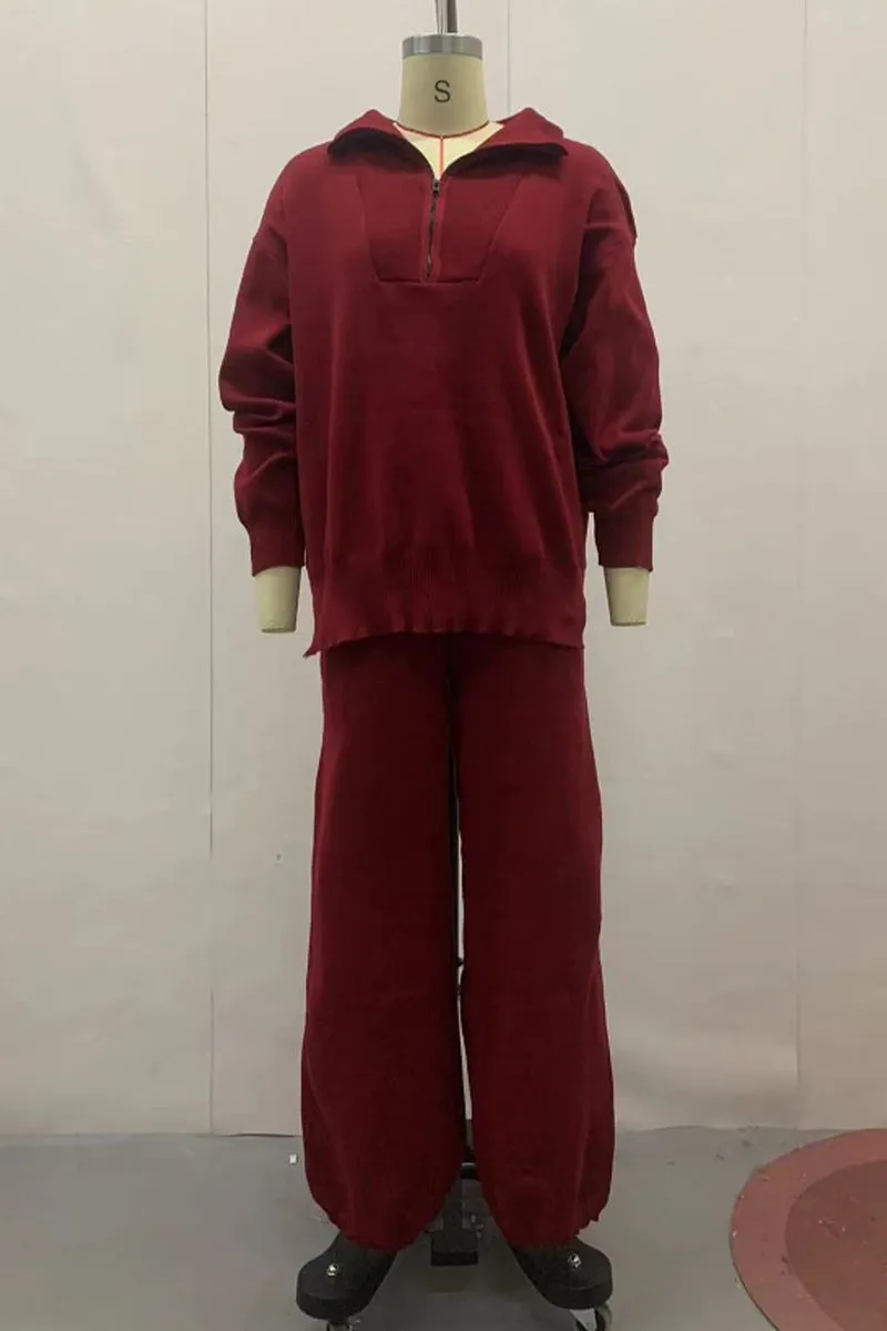 Casual Patchwork Zipper Turndown Collar Long Sleeve Two Pieces(4 Colors)