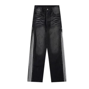 Casual Side Zipper Three-Bar Jeans