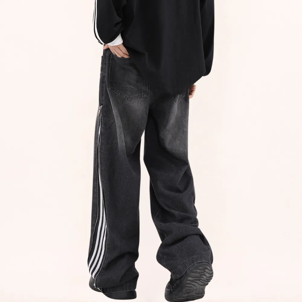 Casual Side Zipper Three-Bar Jeans