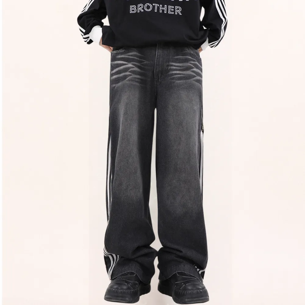 Casual Side Zipper Three-Bar Jeans