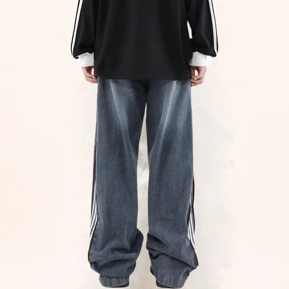 Casual Side Zipper Three-Bar Jeans