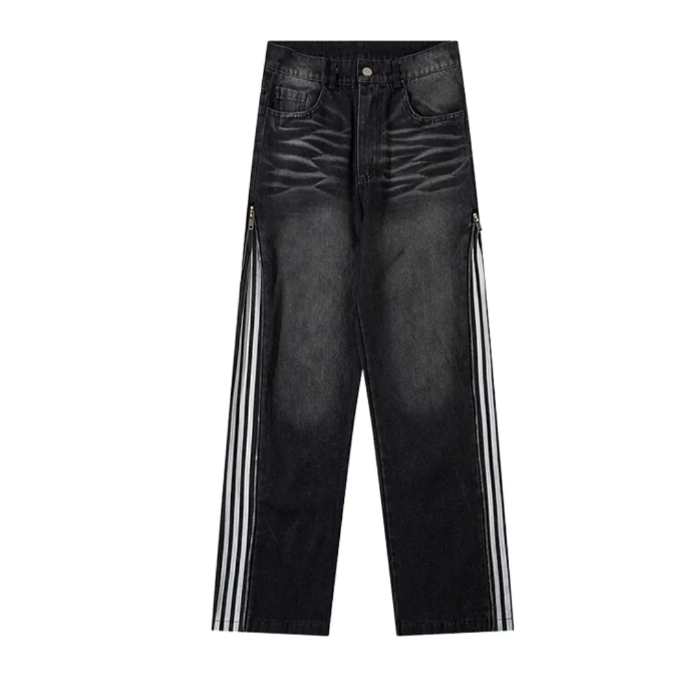 Casual Side Zipper Three-Bar Jeans