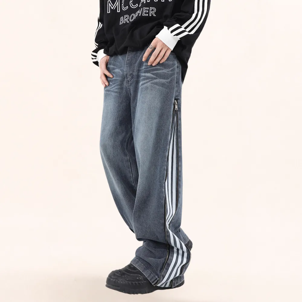 Casual Side Zipper Three-Bar Jeans