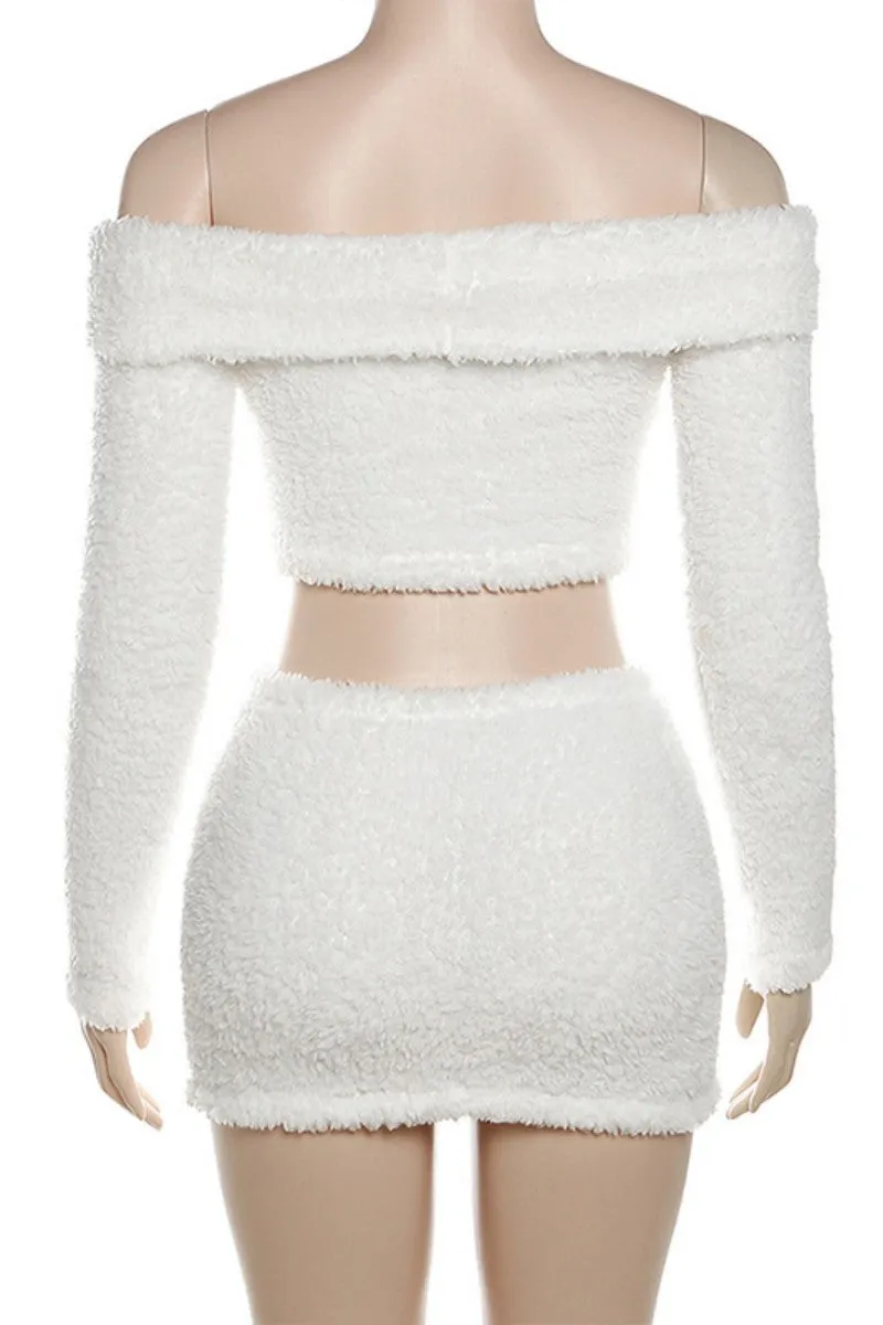 Casual Solid Backless Off the Shoulder Long Sleeve Two Pieces
