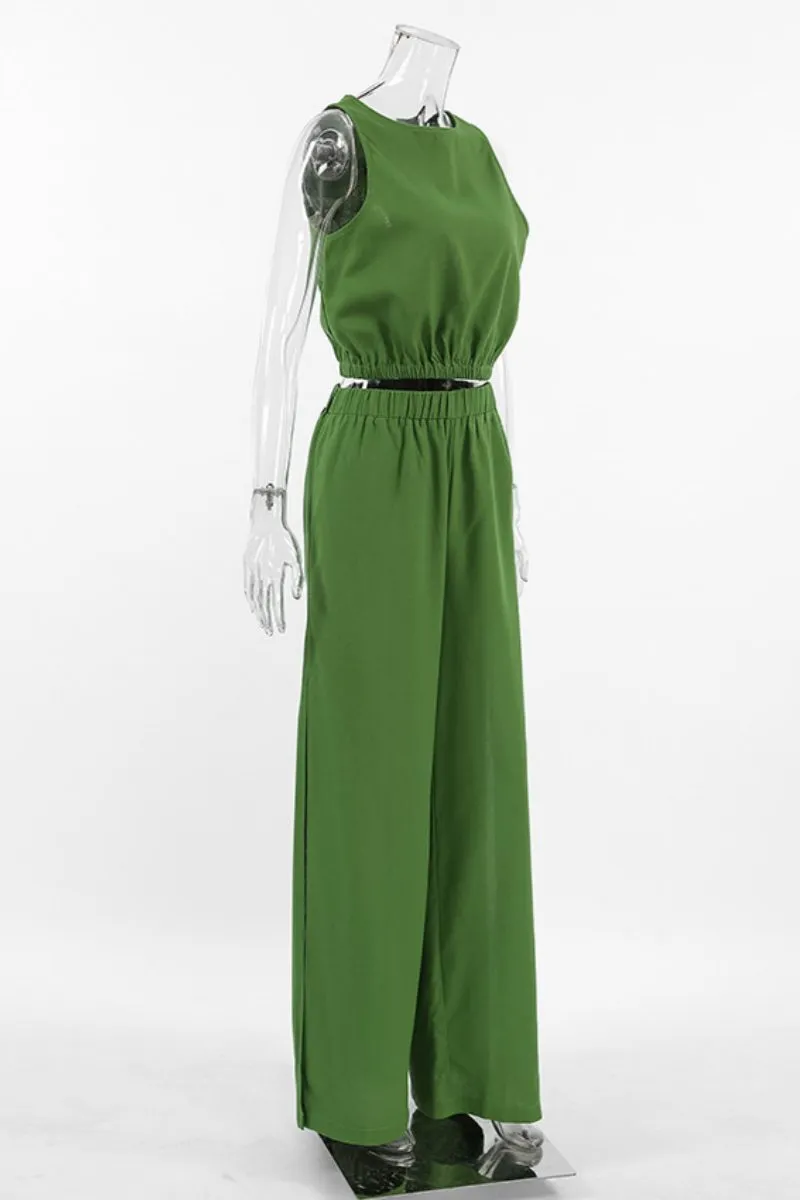Casual Solid Color Slit O Neck Sleeveless Two Pieces(3 Colors)