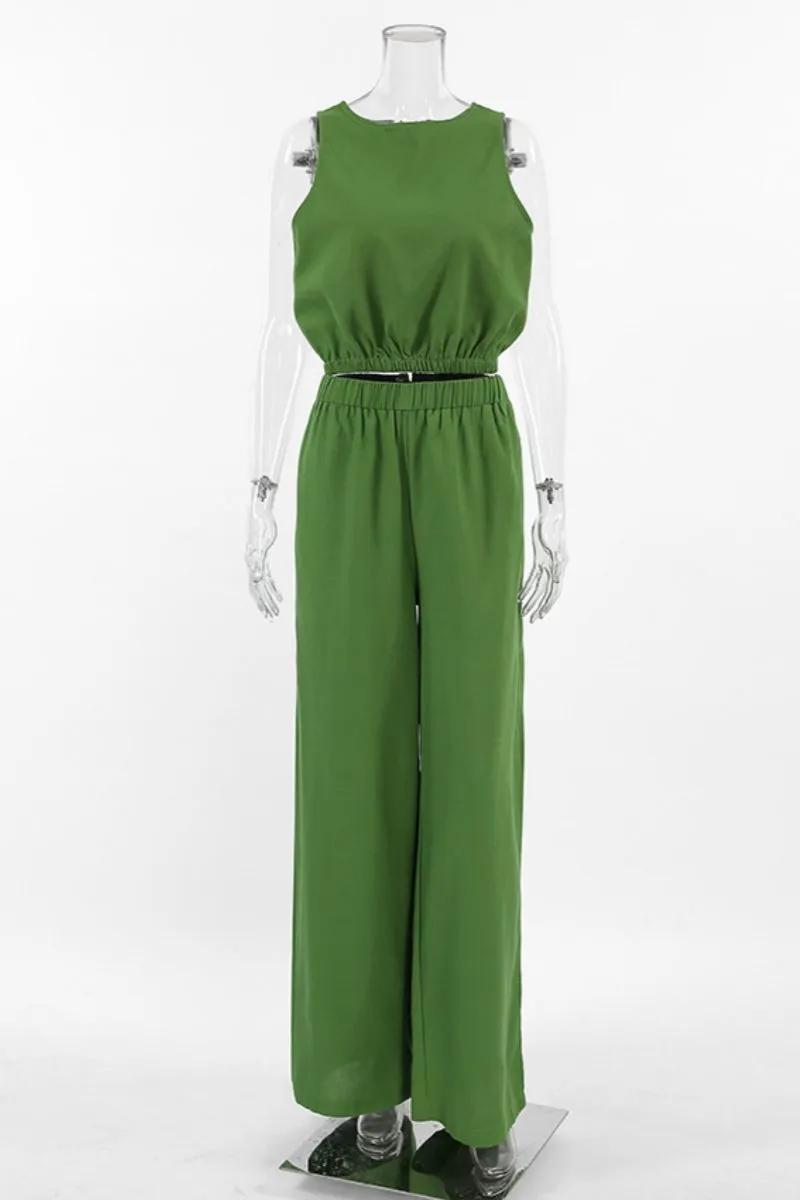 Casual Solid Color Slit O Neck Sleeveless Two Pieces(3 Colors)