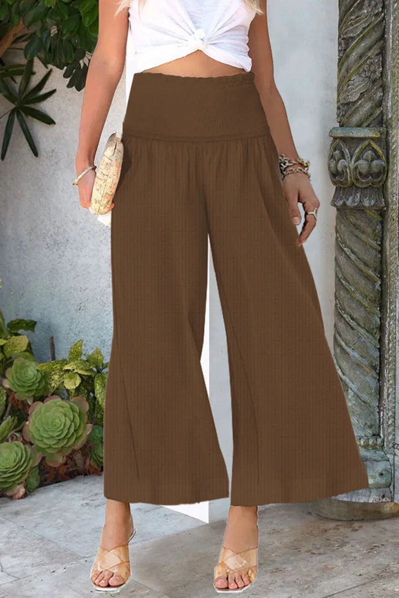 Casual Solid Fold Loose High Waist Wide Leg Solid Color Bottoms(8 Colors)