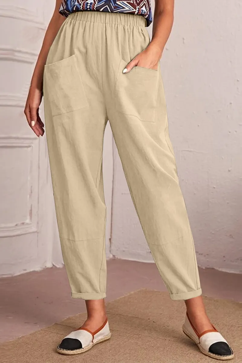 Casual Solid Patchwork Harlan Mid Waist Harlan Solid Color Bottoms(4 colors)