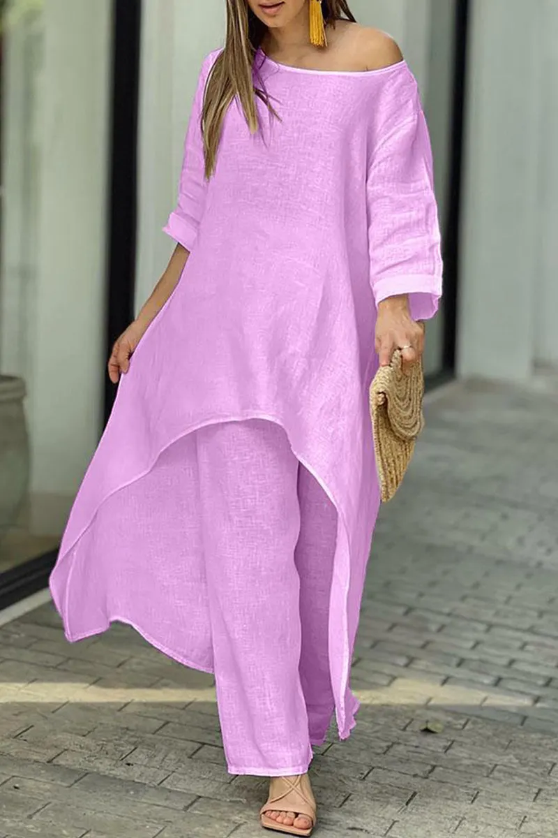 Casual Solid Patchwork O Neck Half Sleeve Two Pieces(6 colors)