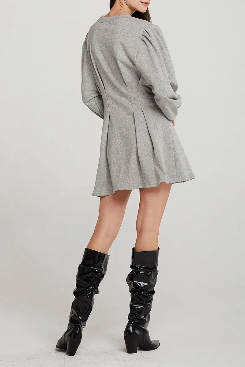 Casual Solid Patchwork O Neck Waist Skirt Dresses