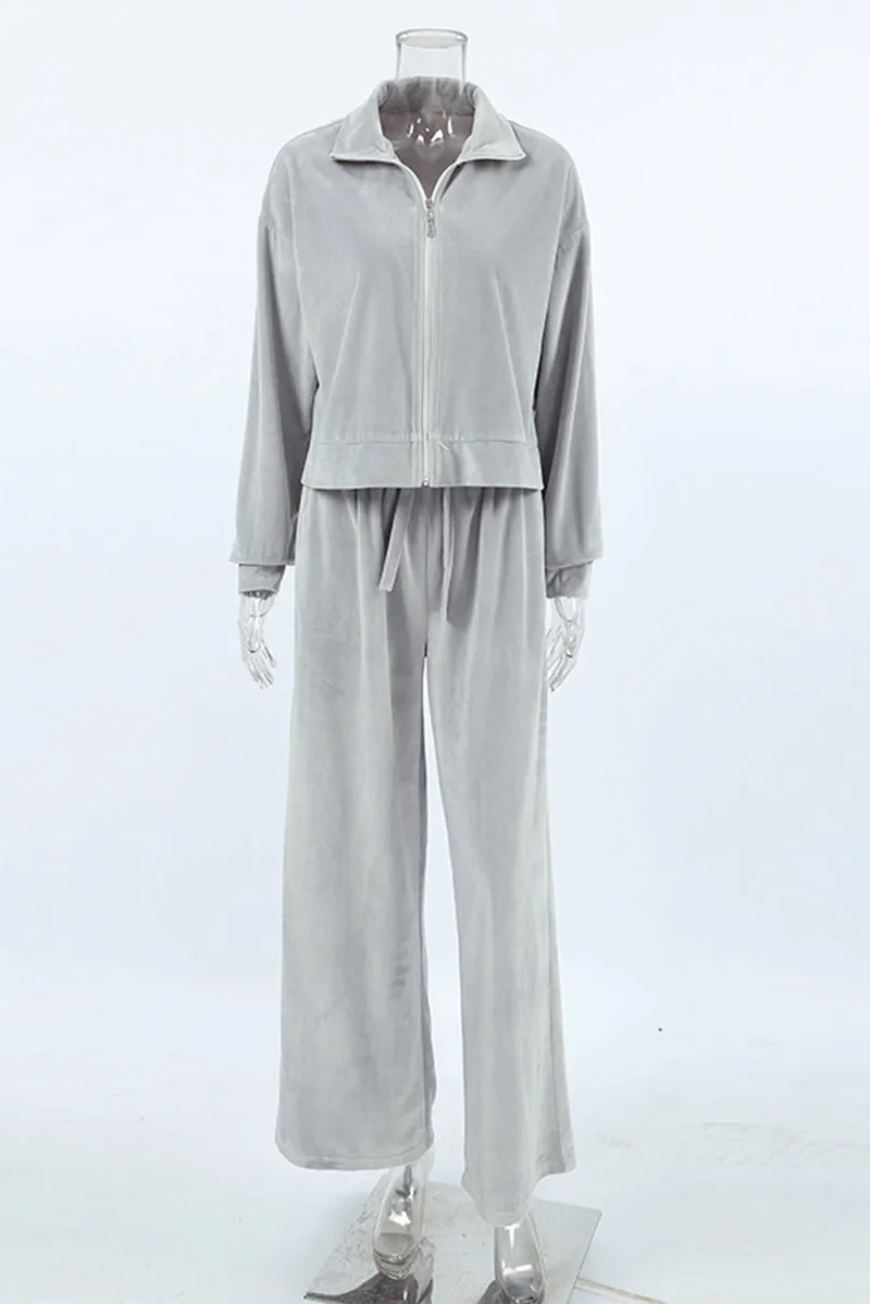 Casual Street Pocket Lace Up Turndown Collar Long Sleeve Two Pieces