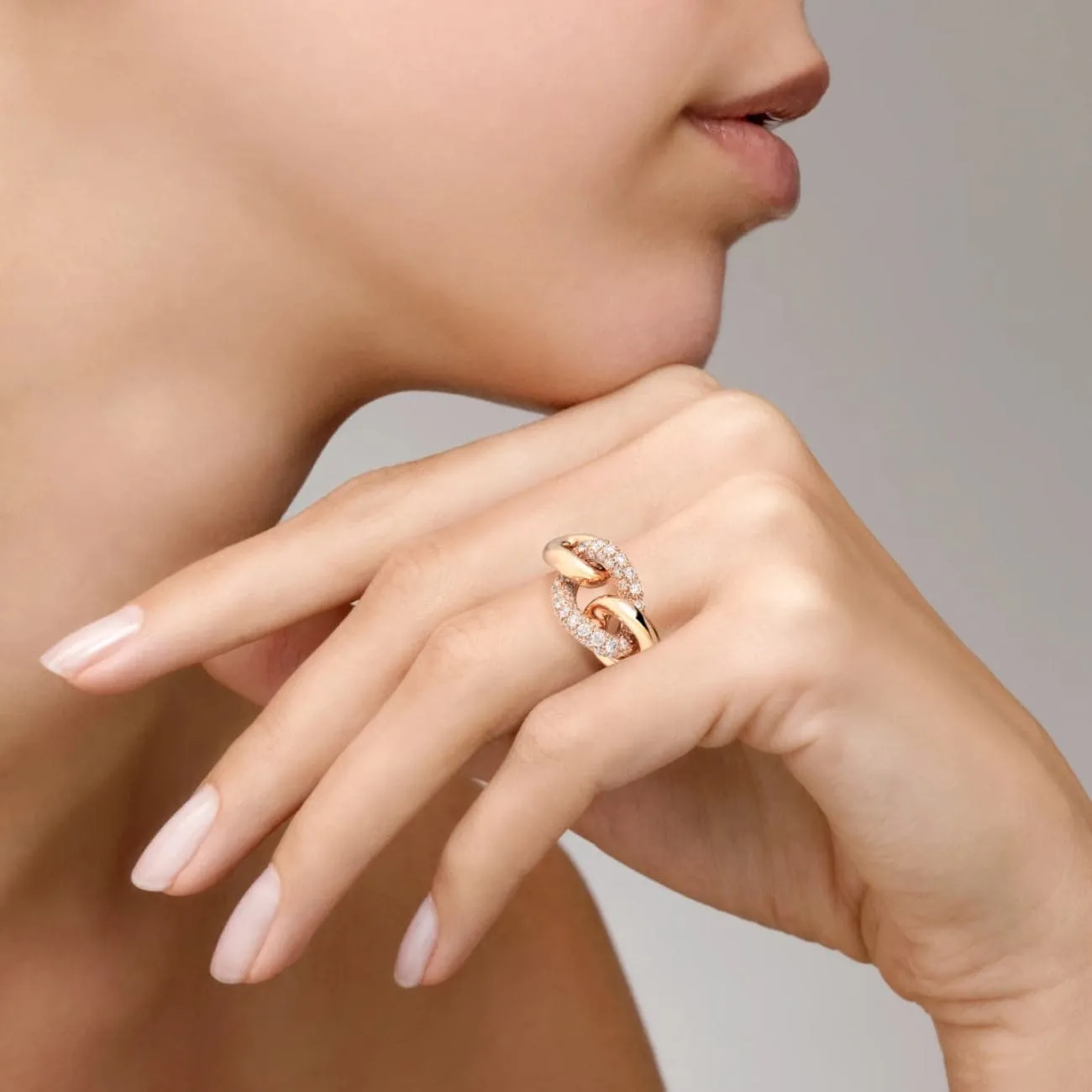 Catene 18K Rose Gold Chain Link Diamond Ring