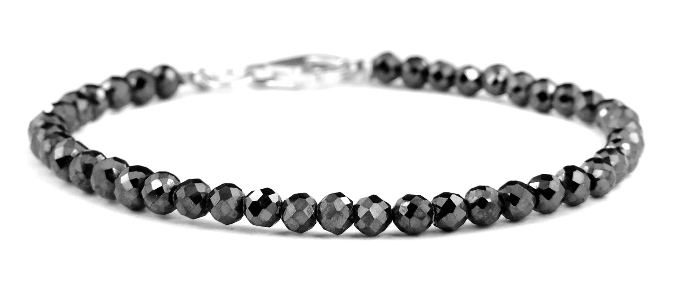 Certified 4 mm Black Diamond Bracelet With Silver Clasp.Earth Mined. AAA Quality