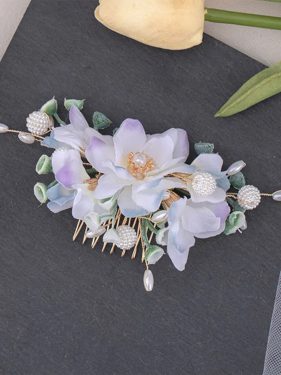 Chinese Style Lolita Accessories Lilac Pearls Chains Flowers Metal Accessory Miscellaneous