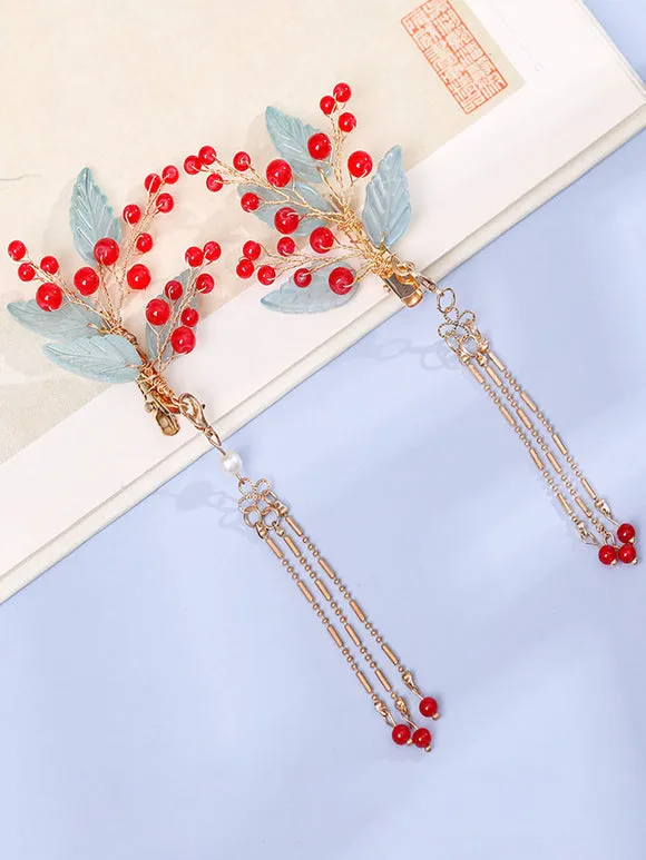 Chinese Style Lolita Accessories Red Chains Metal Headwear Miscellaneous