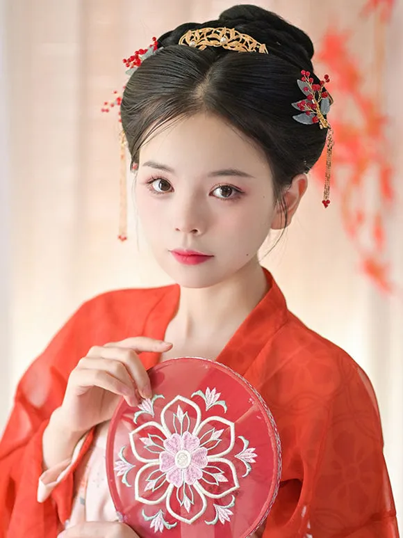 Chinese Style Lolita Accessories Red Chains Metal Headwear Miscellaneous