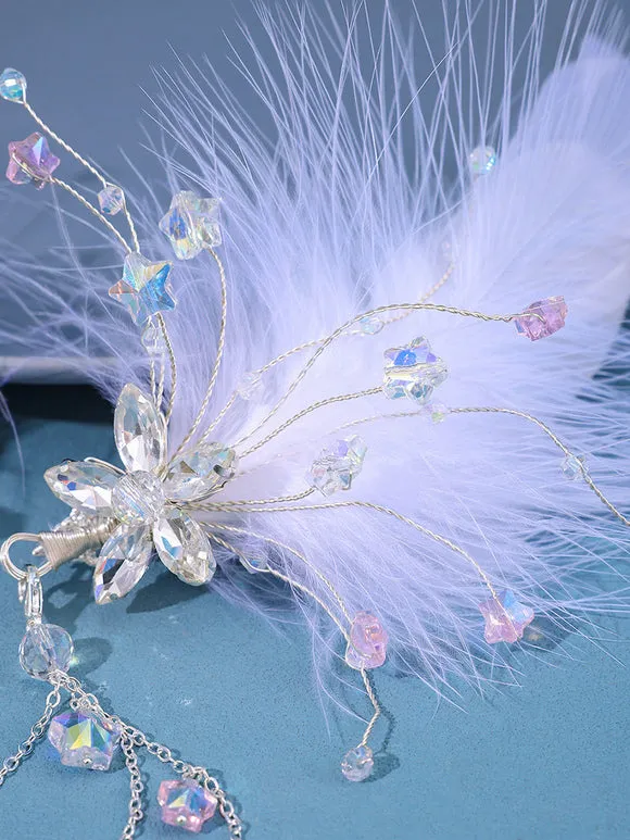 Chinese Style Lolita Accessories White Chains Flowers Rhinestones Metal Headwear Miscellaneous