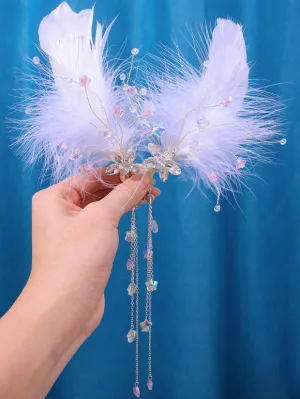 Chinese Style Lolita Accessories White Chains Flowers Rhinestones Metal Headwear Miscellaneous