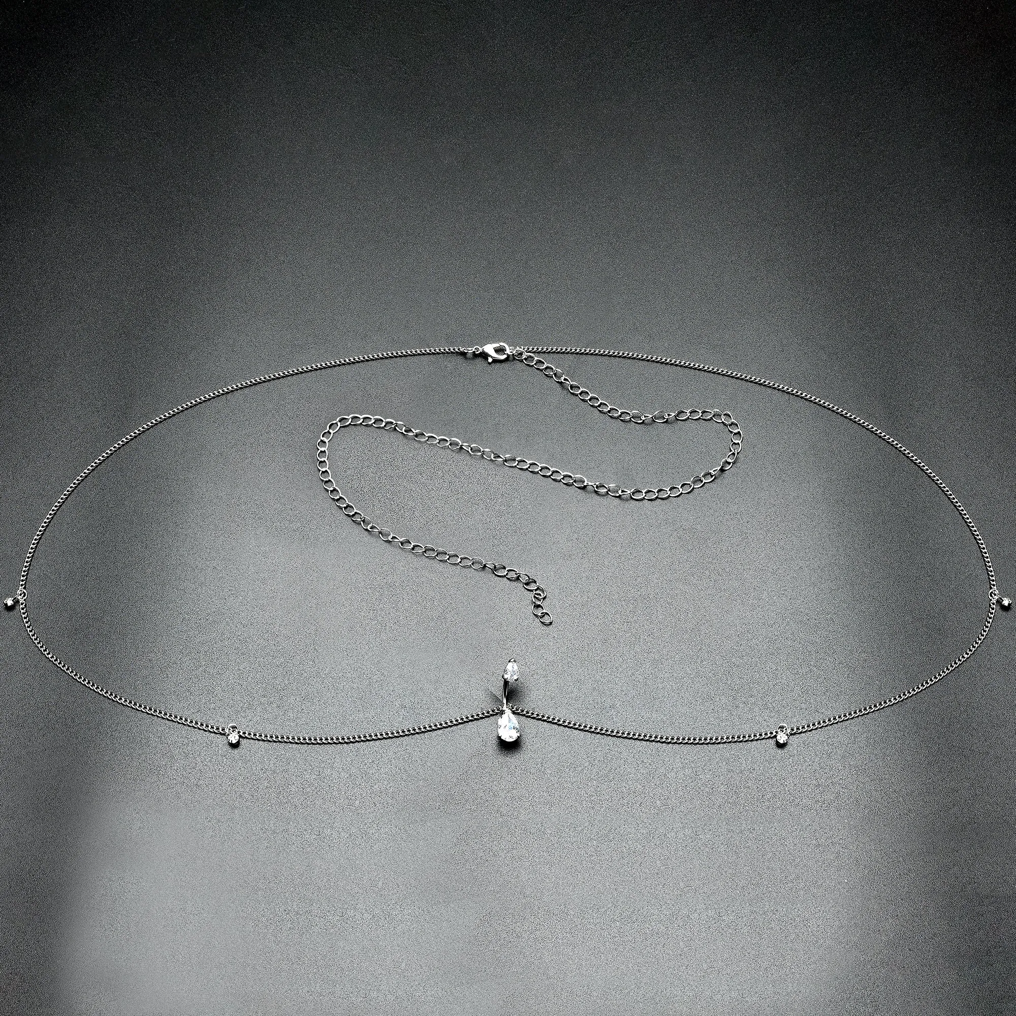 Clear Gem Double Drop Double Mount Belly Ring Belly Chain