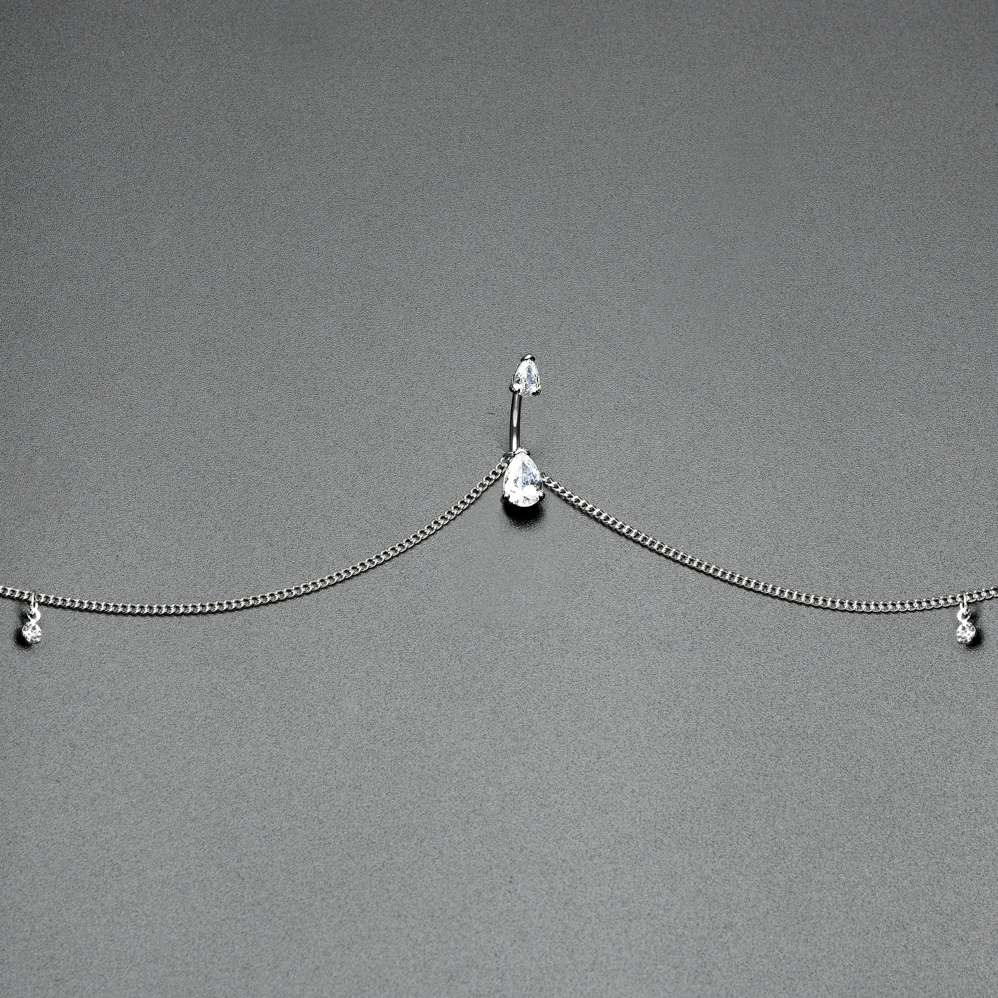 Clear Gem Double Drop Double Mount Belly Ring Belly Chain