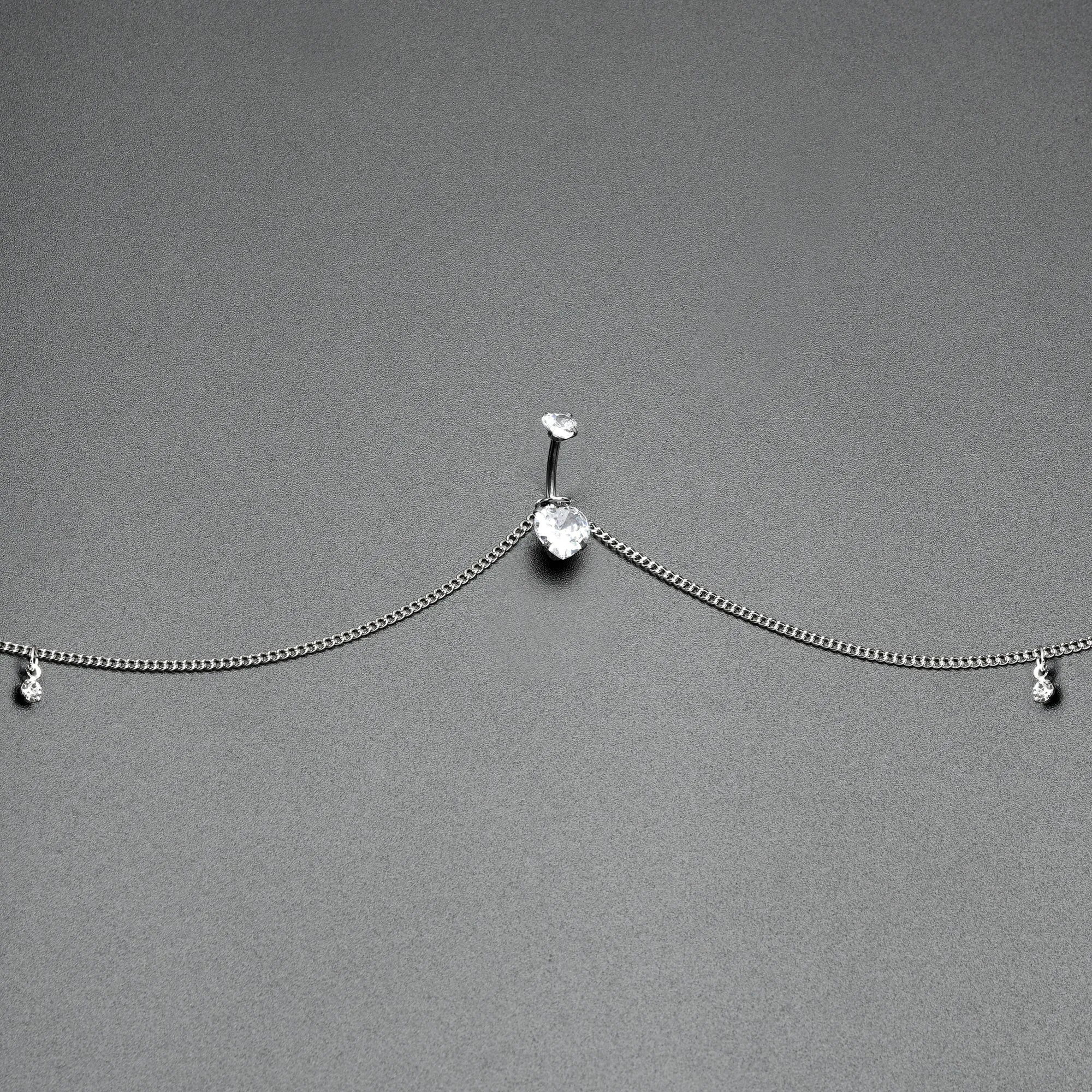 Clear Gem Double Heart Double Mount Belly Ring Belly Chain