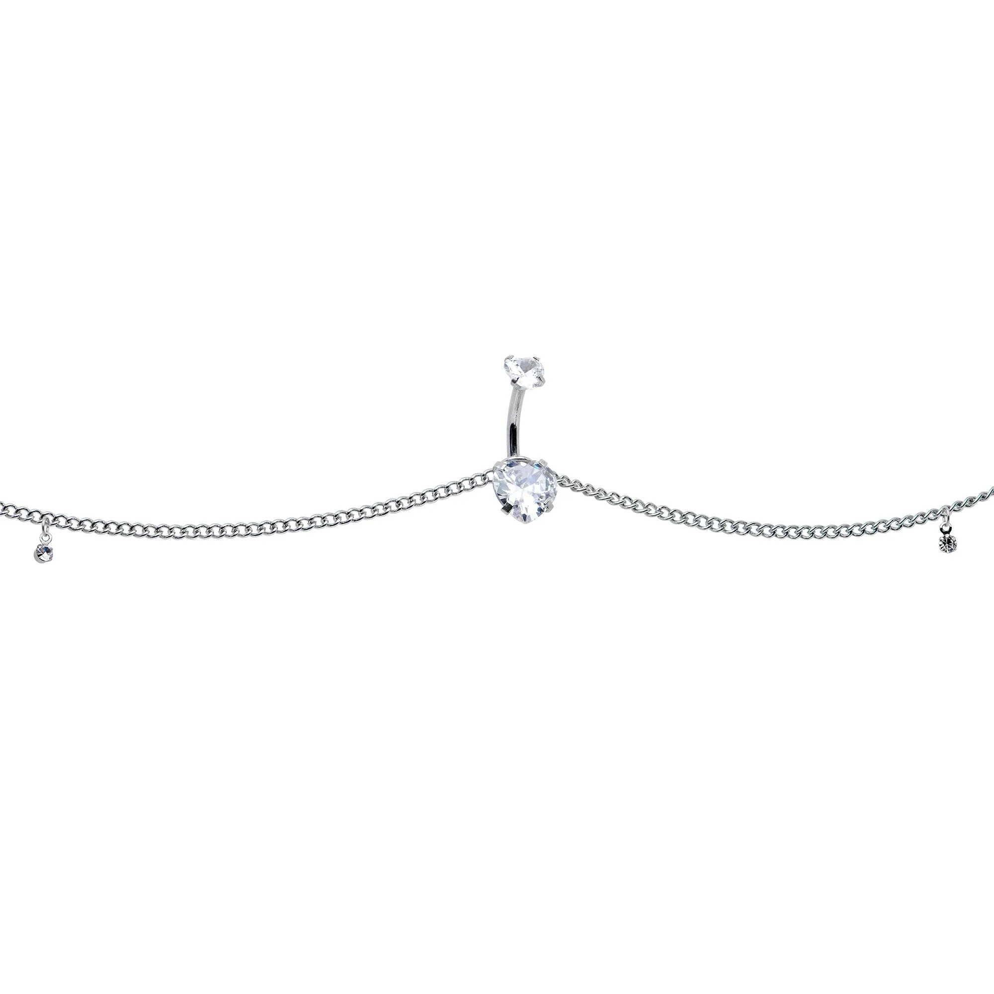 Clear Gem Double Heart Double Mount Belly Ring Belly Chain