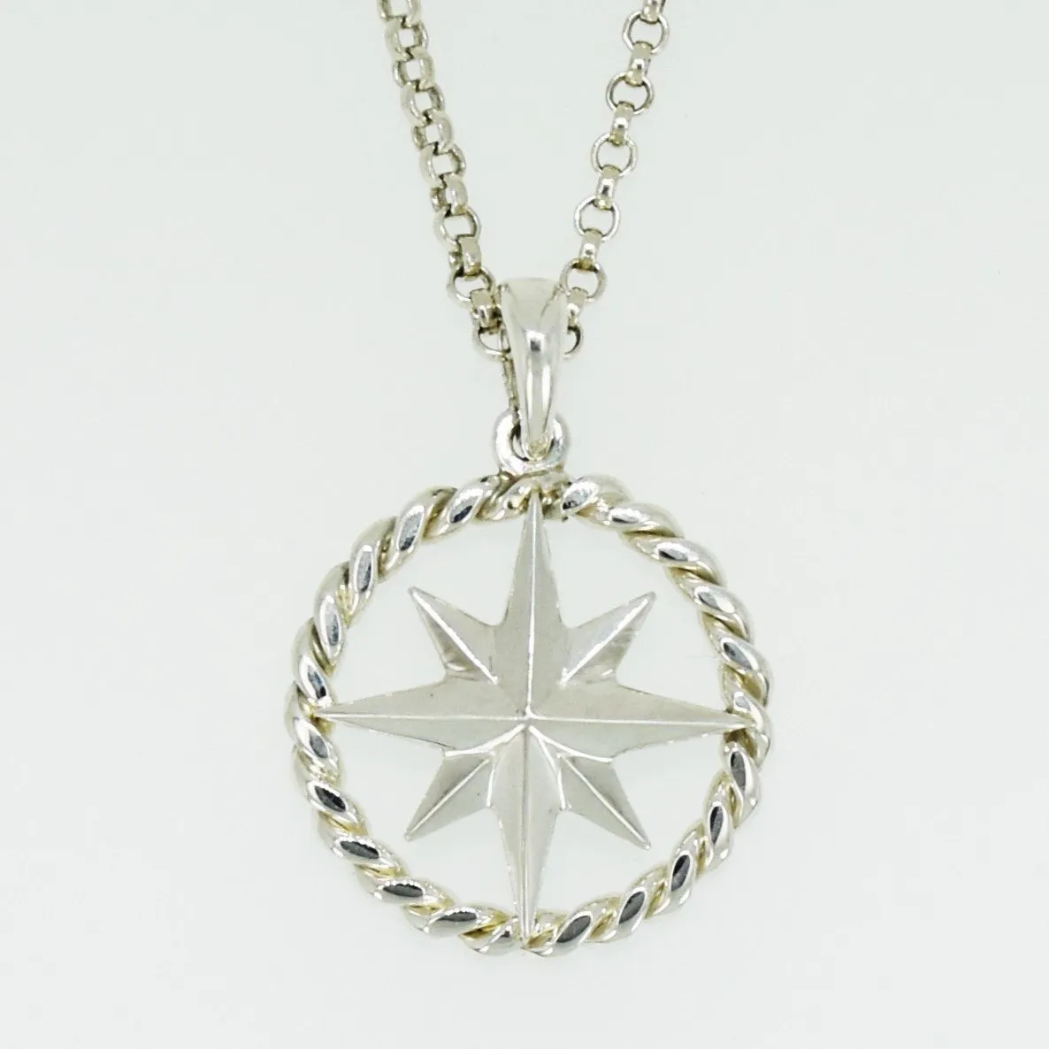 Compass Rose Grande Sterling Silver Rope Rim Pendant