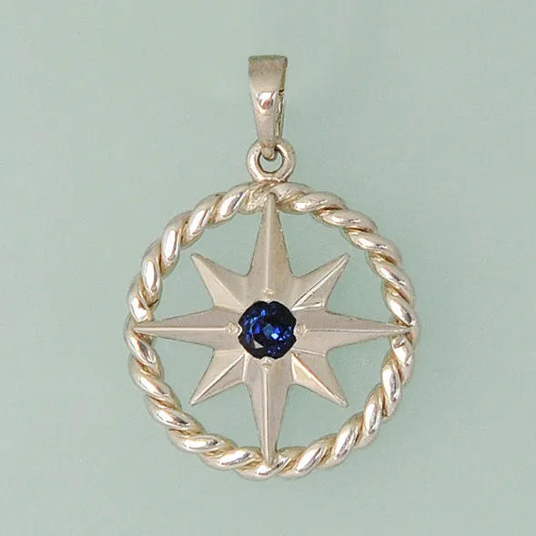 Compass Rose Grande Sterling Silver Rope Rim Pendant