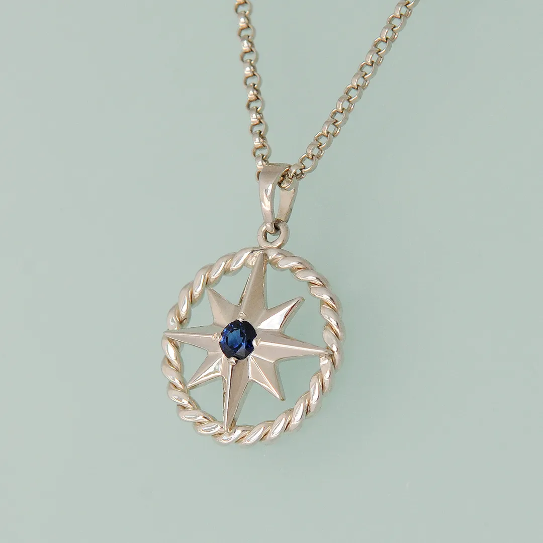 Compass Rose Grande Sterling Silver Rope Rim Pendant