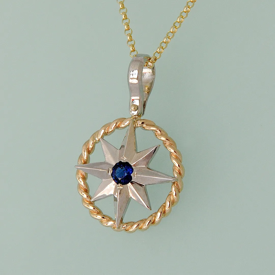 Compass Rose Grande Sterling Silver Rope Rim Pendant