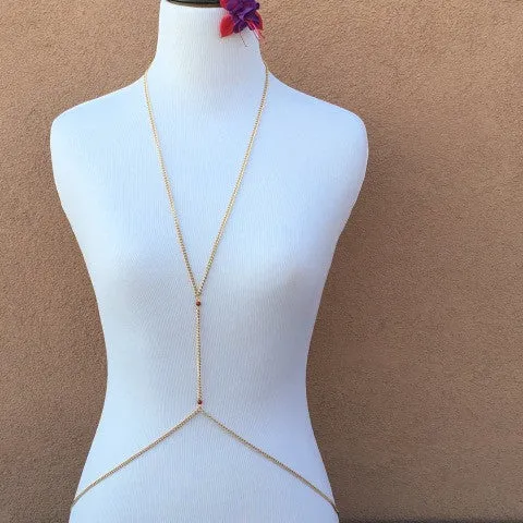 Coral, onyx or Czech crystal (s) beads Gold Body Chain