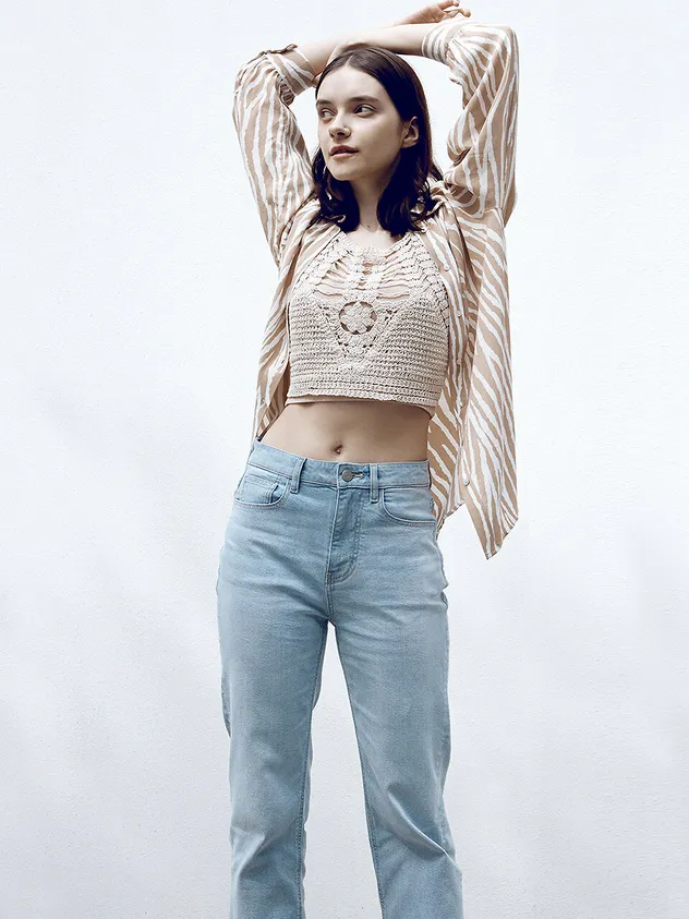 Crop Straight Jeans - Light Blue