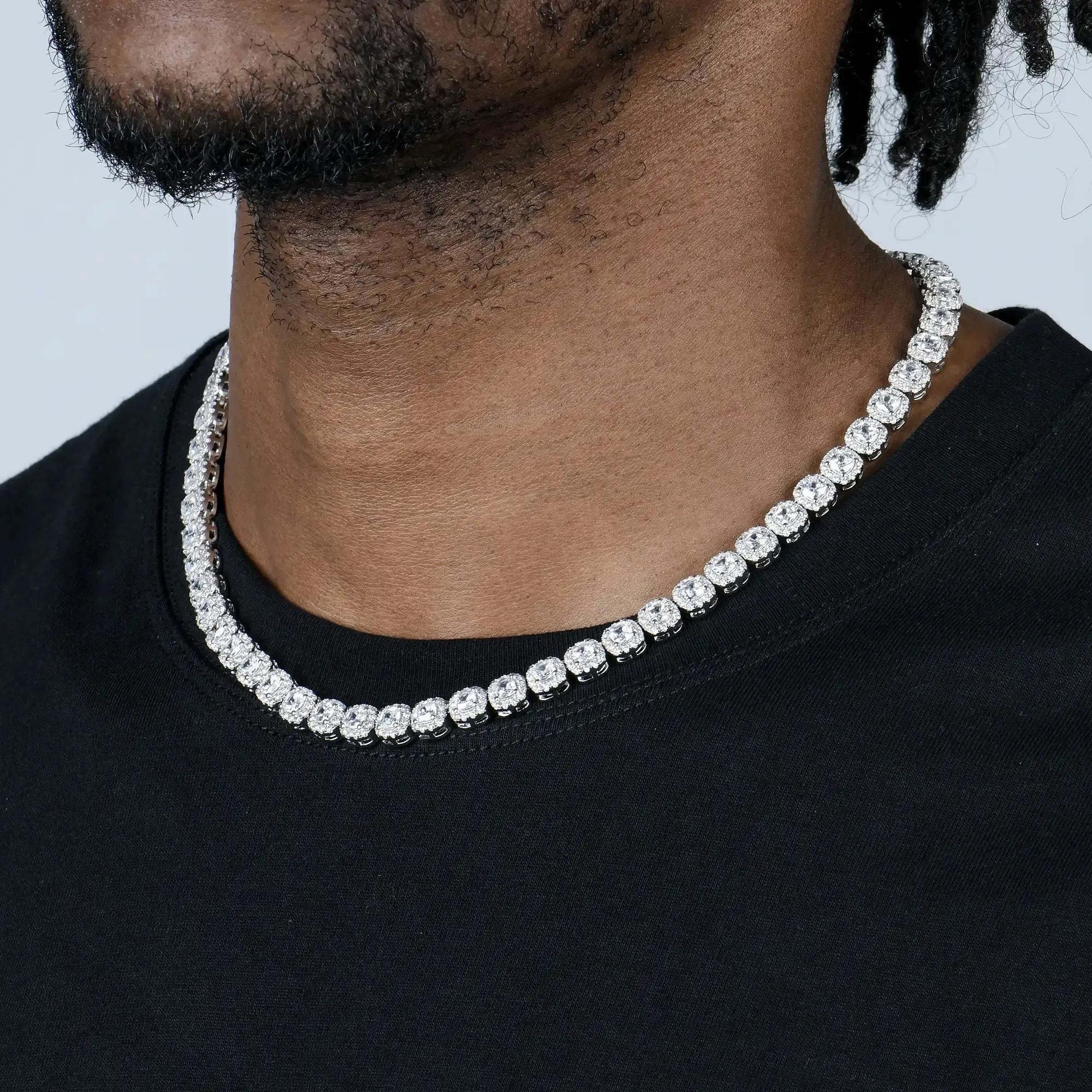 Cushion Cut Clustered Tennis Chain - 7mm