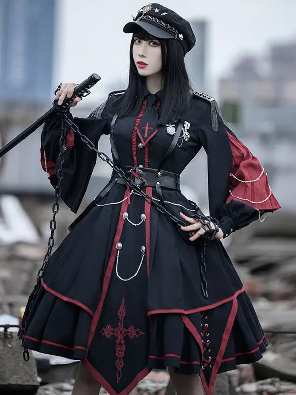 Customize Gothic Lolita OP Dress Chains Black Long Sleeves Polyester Lolita One Piece Dresses