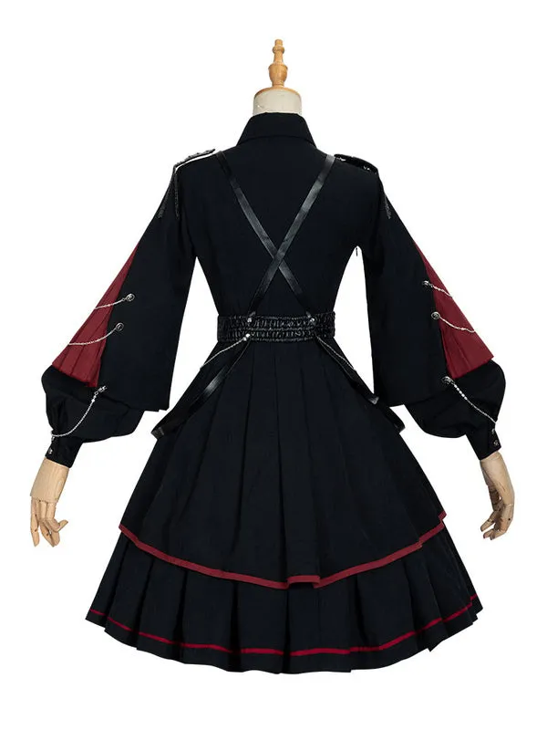 Customize Gothic Lolita OP Dress Chains Black Long Sleeves Polyester Lolita One Piece Dresses