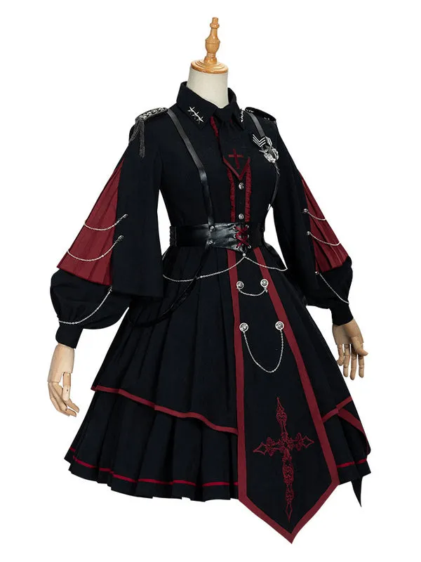 Customize Gothic Lolita OP Dress Chains Black Long Sleeves Polyester Lolita One Piece Dresses