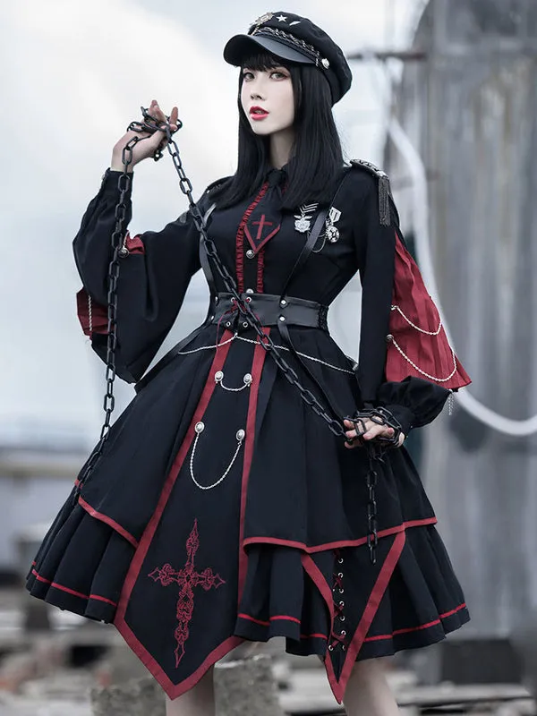 Customize Gothic Lolita OP Dress Chains Black Long Sleeves Polyester Lolita One Piece Dresses