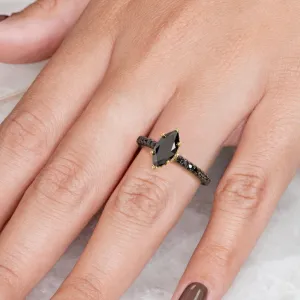 Dark Starlight - Black Diamond  Natural Black Diamond Marquise Engagement Ring in Rose Gold