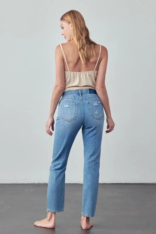 Denim Lab USA High Rise Distressed Straight Jeans