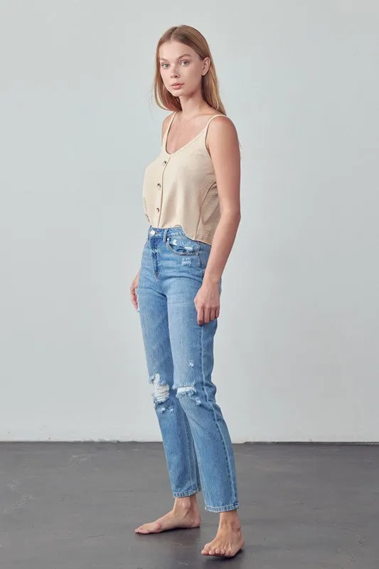 Denim Lab USA High Rise Distressed Straight Jeans
