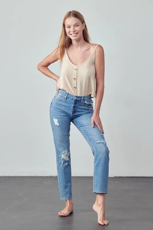 Denim Lab USA High Rise Distressed Straight Jeans