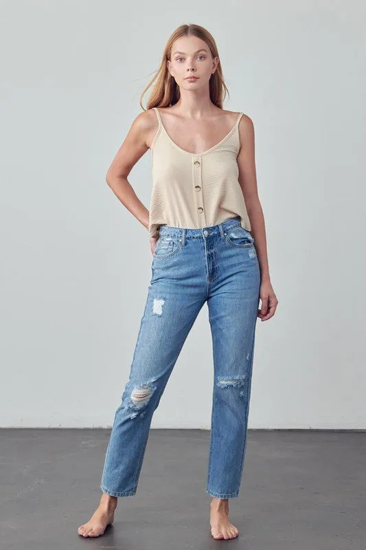 Denim Lab USA High Rise Distressed Straight Jeans