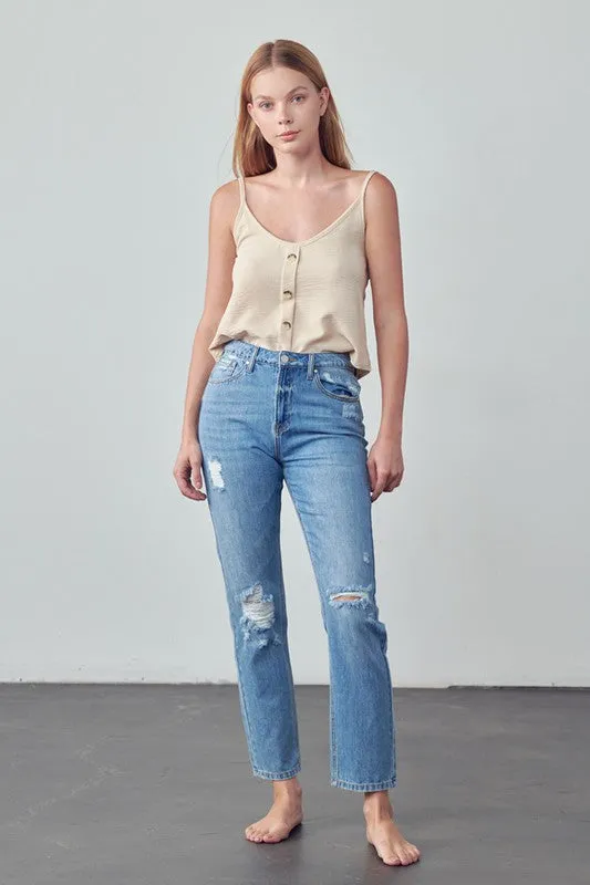 Denim Lab USA High Rise Distressed Straight Jeans