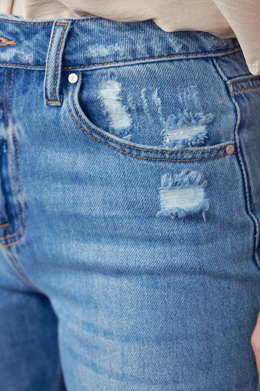 Denim Lab USA High Rise Distressed Straight Jeans