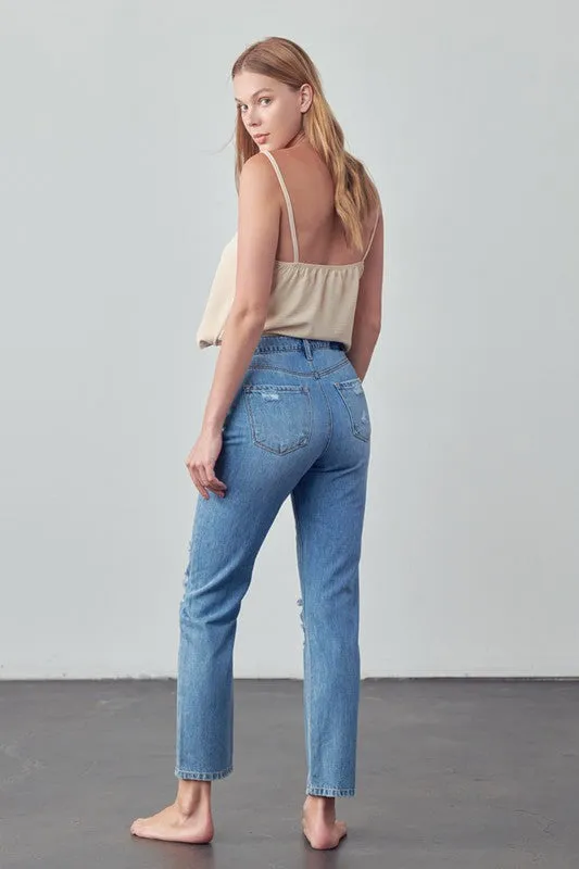 Denim Lab USA High Rise Distressed Straight Jeans