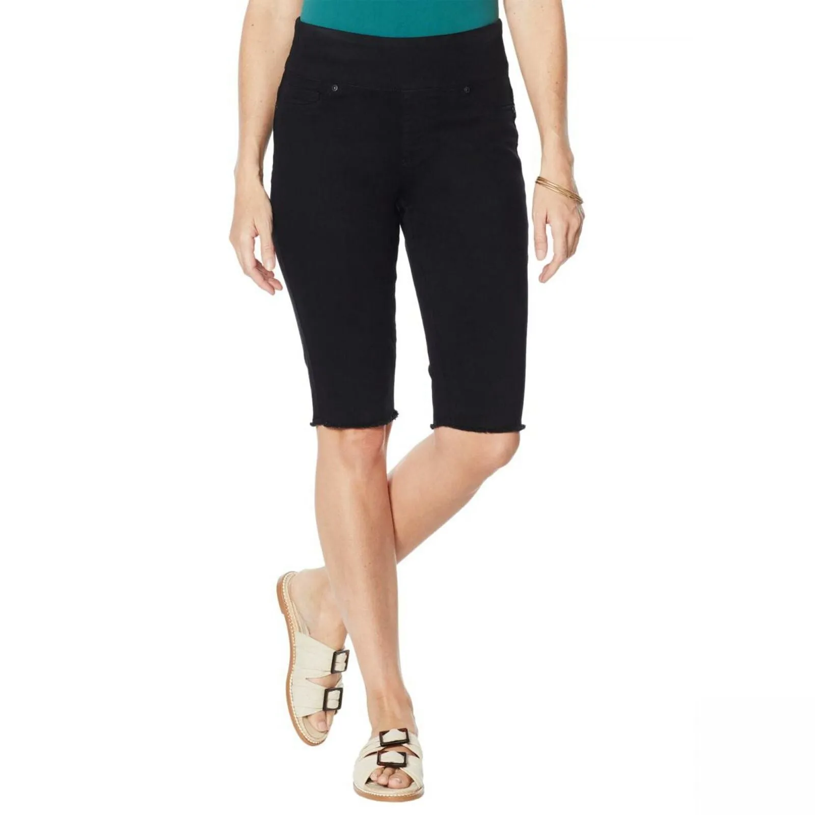 DG2 by Diane Gilman Classic Stretch Pull On Bermuda Shorts Black Petite Small