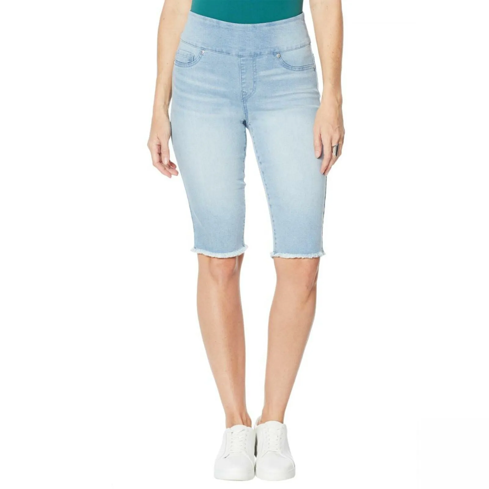 DG2 by Diane Gilman Classic Stretch Pull On Bermuda Shorts Chambray Petite XS