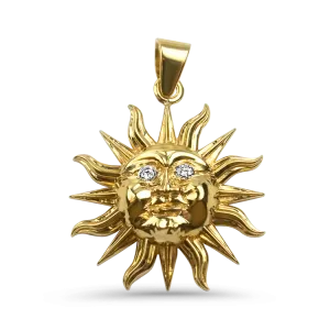 Estate 18K Yellow Gold Diamond Sun Pendant
