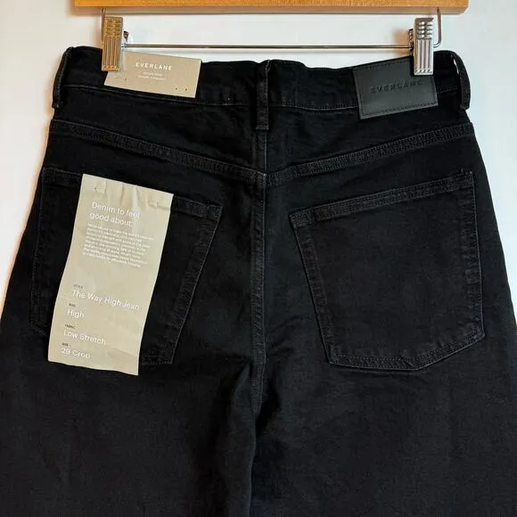 Everlane The Way High Jean Organic Cotton Straight Raw Hem Black 29 Crop